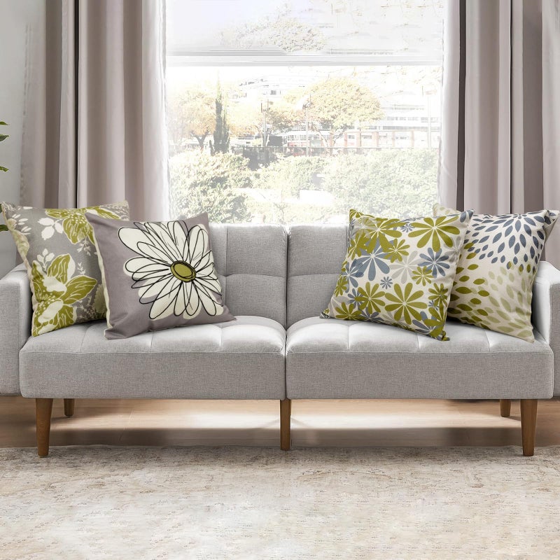 Baidast Green Olive Decorative Throw Pillow Covers 18x18 Set of 4, Green and Grey Modern Daisy Floral Pillows Linen Pillow Covers for Couch Sofa Living Room - Image 2