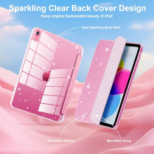 Lainergie Case for iPad (A16) 11th Generation 11-inch 2025, iPad 10th Generation 10.9-inch 2022, Cute Glittering Sparkly Shockproof Cover with Crystal Clear Back and Pencil Holder, Glitter Pink - Image 3