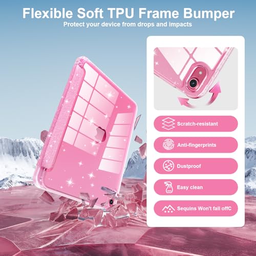 Lainergie Case for iPad (A16) 11th Generation 11-inch 2025, iPad 10th Generation 10.9-inch 2022, Cute Glittering Sparkly Shockproof Cover with Crystal Clear Back and Pencil Holder, Glitter Pink - Image 4