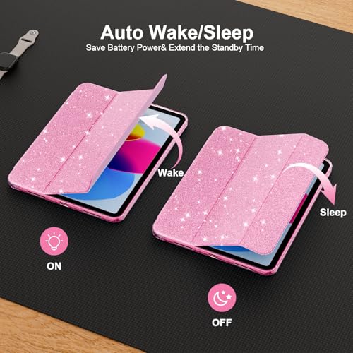 Lainergie Case for iPad (A16) 11th Generation 11-inch 2025, iPad 10th Generation 10.9-inch 2022, Cute Glittering Sparkly Shockproof Cover with Crystal Clear Back and Pencil Holder, Glitter Pink - Image 5
