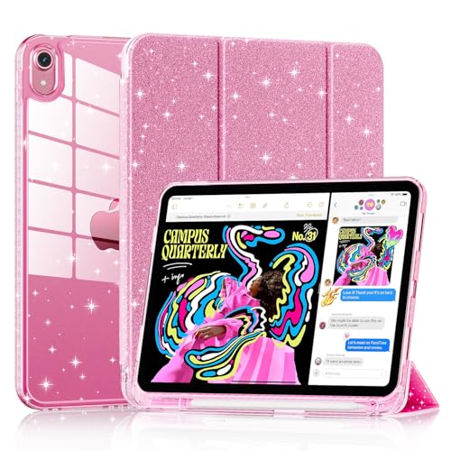 Lainergie Case for iPad (A16) 11th Generation 11-inch 2025, iPad 10th Generation 10.9-inch 2022, Cute Glittering Sparkly Shockproof Cover with Crystal Clear Back and Pencil Holder, Glitter Pink - Image 1