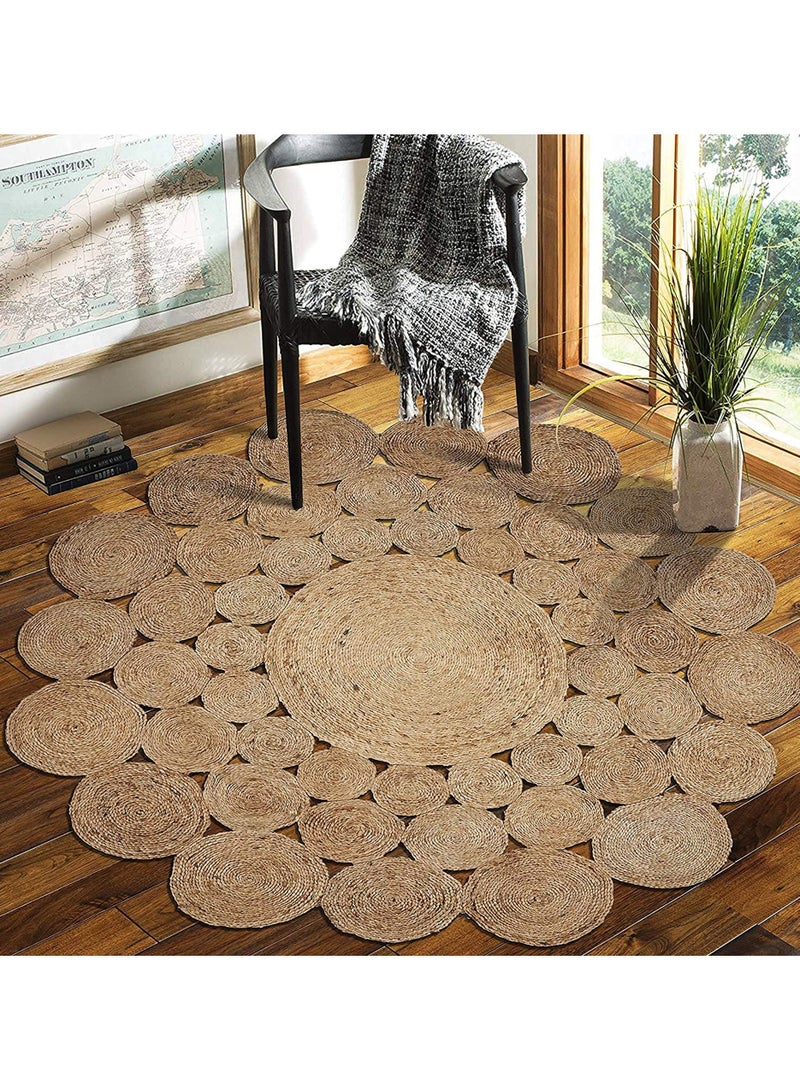 LINGWEI Jute Rug Carpet Hand Wooven Round Design Jute Rug Natural Fibres Circles Braided Reversible Carpet For Home Decor Kitchen Hallway Office - Image 1
