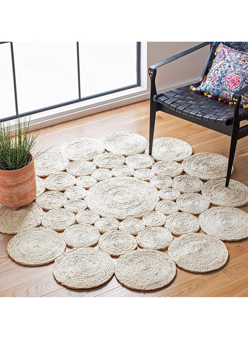 LINGWEI Jute Rug Carpet Hand Wooven Round Design Jute Rug Natural Fibres Circles Braided Reversible Carpet For Home Decor Kitchen Hallway Office - Image 3