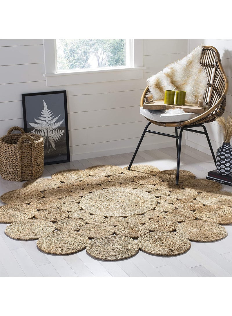 LINGWEI Jute Rug Carpet Hand Wooven Round Design Jute Rug Natural Fibres Circles Braided Reversible Carpet For Home Decor Kitchen Hallway Office - Image 4