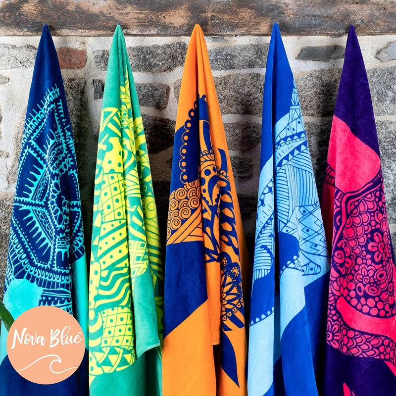 Nova Blue Shark Beach Towel – Blue with A Tropical Design, Extra Large, XL (34”x 63”) Cool Hawaiian, Navy Beach Towel with Light Blue Stripe, Made from 100% Cotton - Image 5