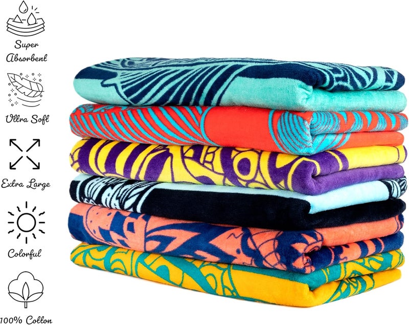 Nova Blue Shark Beach Towel – Blue with A Tropical Design, Extra Large, XL (34”x 63”) Cool Hawaiian, Navy Beach Towel with Light Blue Stripe, Made from 100% Cotton - Image 3
