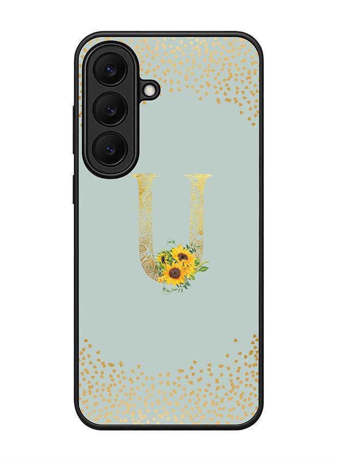 Stylizedd Rugged Case for Samsung Galaxy S26 FE- Slim Fit Hybrid Rubber Cover Sunflower Monogram - U (Light Grey)