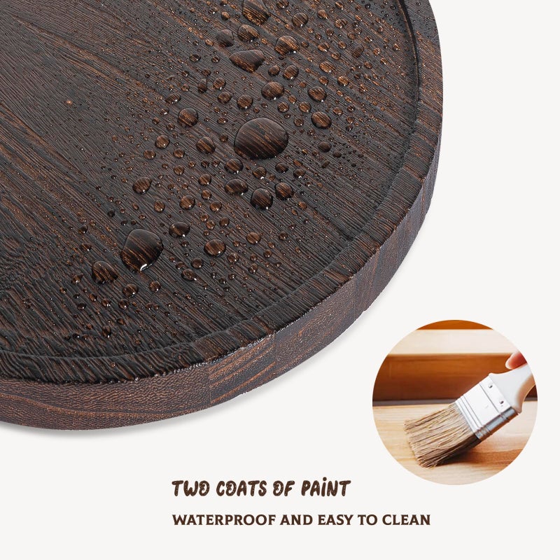 zoocatia Round Decorative Tray Wood Bathroom Counter Organizer Farmhouse Kitchen Decor Wooden Riser for Soap Dish, Perfume, Candle, Sponge, 10" - Dark Brown - Image 5