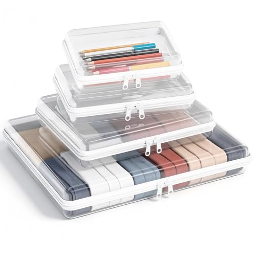 PARTNERJOY 4 Pack Clear Hard Shell Zipper Case SMLXL 12mm CrushProof Transparent Storage Pouches Hard Plastic Packing Cubes Organizer Bags for Travel Pencil Cosmetics Toiletry Toys Storage - Image 1