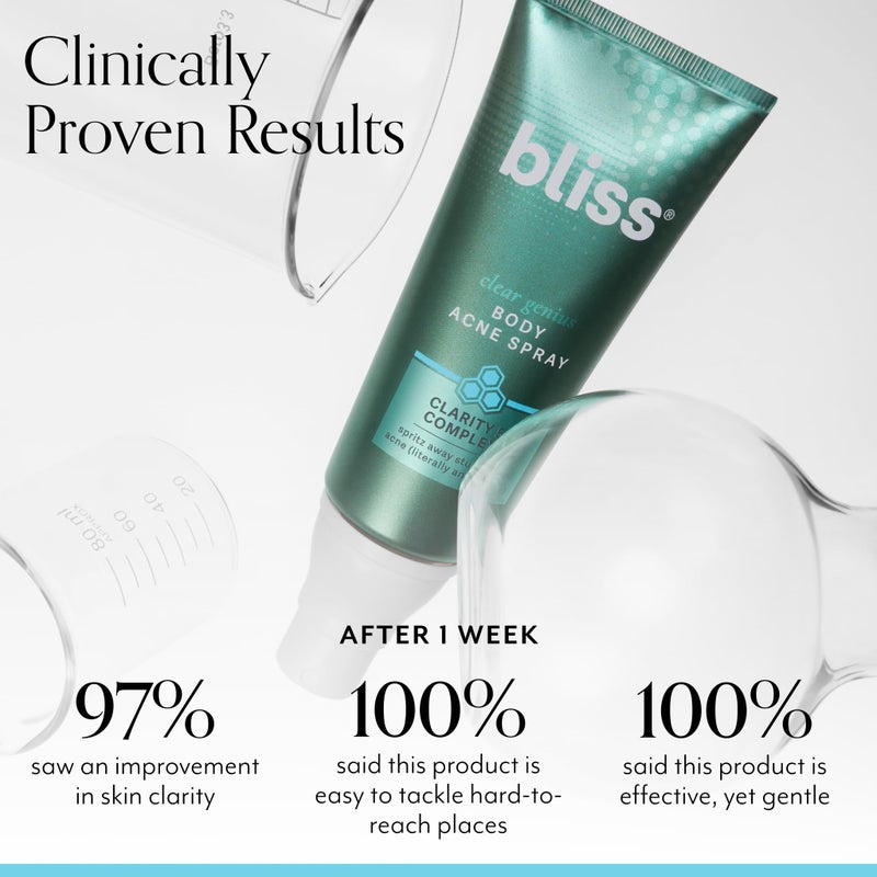 Bliss Clear Genius Body Acne Spray - 3.5 Fl Oz - Maximum Strength 2% Salicylic Acid & Niacinamide - Targets Body Acne & Prevents Future Breakouts - Post Workout - Clean - Vegan & Cruelty-Free - Image 2