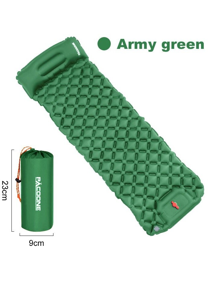 PACOONE Outdoor Camping Inflatable Mattress, Ultralight Air Mat With Built In Inflator Pump, Portable And Compact Sleeping Pad With Pillow For Camping, Backpacking, Hiking, (1pc, Army Green)  - Image 1