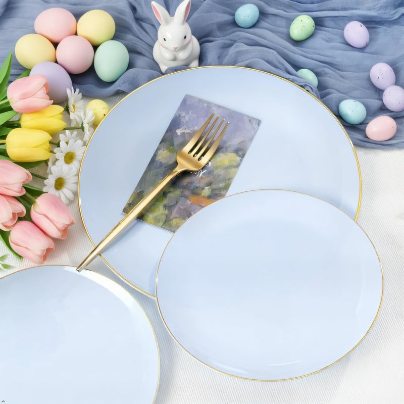 PULOTE 100PCS Blue Plastic Plates - Disposable Light Blue Include 50 Dinner & 50 Dessert/Salad Plates for Party, Wedding & Easter - Image 5