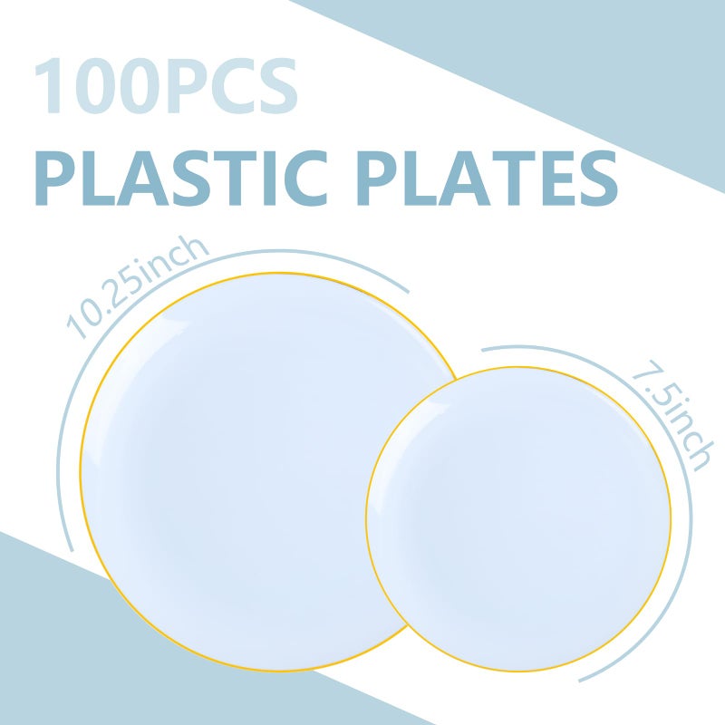 PULOTE 100PCS Blue Plastic Plates - Disposable Light Blue Include 50 Dinner & 50 Dessert/Salad Plates for Party, Wedding & Easter - Image 2