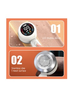 Generic Fabric Shaver for Clothing, Ultra Quiet Sweater Shaver with Power Display, Six Tooth Blade, 2-in-1 Design Clothes Lint Remover for Removing Balls and Oppressive Lint, White  - Image 2