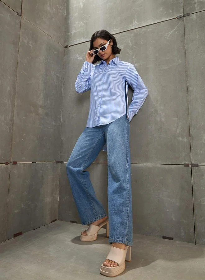 ساسافراس Sassafras Blue and White Striped Side Tape Shirt