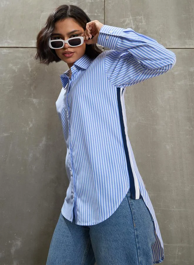 ساسافراس Sassafras Blue and White Striped Side Tape Shirt