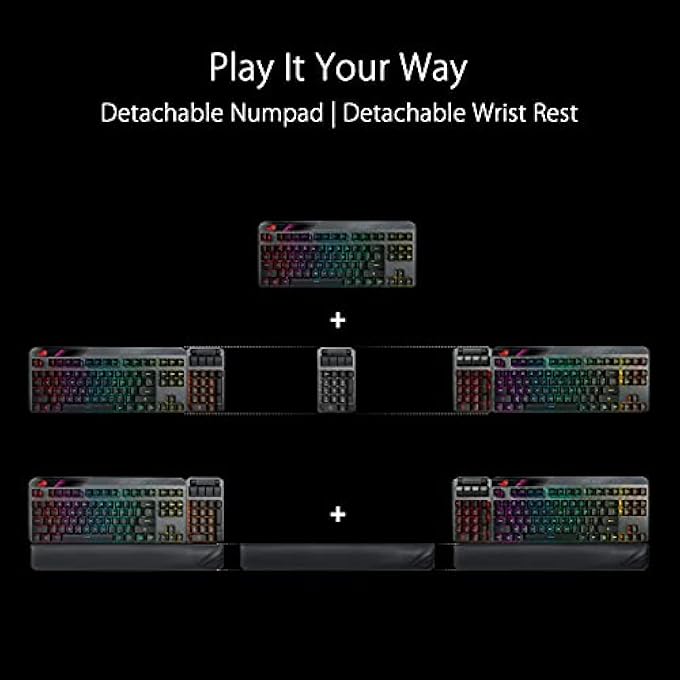 rayihni ROG CLAYMORE II WIRELESS MODULAR MECHANICAL GAMING KEYBOARD, DETACHABLE NUMPAD, RX RED AND RX BLUE SWITCHES, AURA SYNC, MEDIA CONTROLS, 2.4 GHZ, USB 2.0, MA02 - BLACK - Image 2