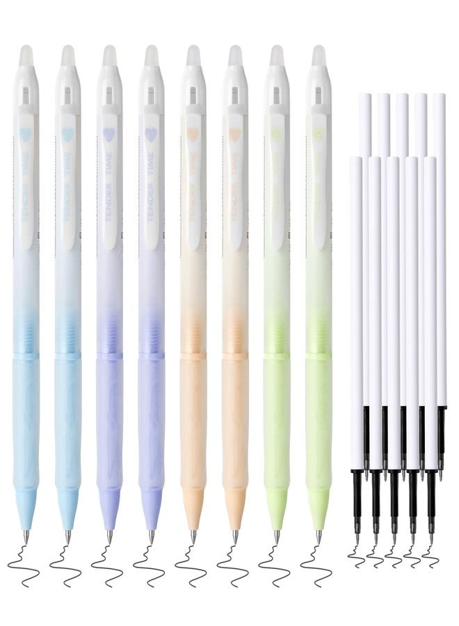 Temiary 8 Pcs Retractable Erasable Gel Ink Pens & 10 Pcs Replacement Refills, Aesthetic Pen with Eraser, 0.5 mm Fine Point Smooth Writing for Office School Supplies (Black Ink) - Image 1