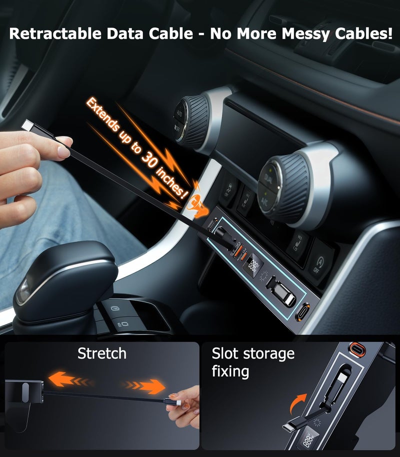 DICMKY for Toyota RAV4 Car Charger USB Hub with RGB Light, 4-Port Retractable Docking Station for Toyota RAV4 Accessories 2025 2024 2023 2022 2021 2020, Center Console Phone Fast Charger/Adaptor Hub - Image 5