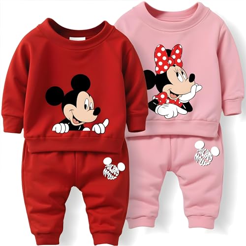 minicult Cotton Kids Coords Full Sleeve Tshirt And Pant Set With Mickey & Minnie Printed (Minnie B8)(Pack Of 2)(0-3 Mts), 0 Months-3 Months, Multicolor - Image 1