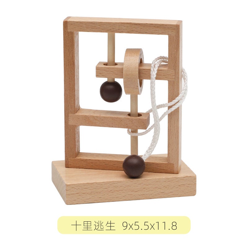 Wooden Topological Rope-Solving Educational Toy Column Series, Ring-Unlocking And Disassembly Fun Kongming Luban Lock - Image 1