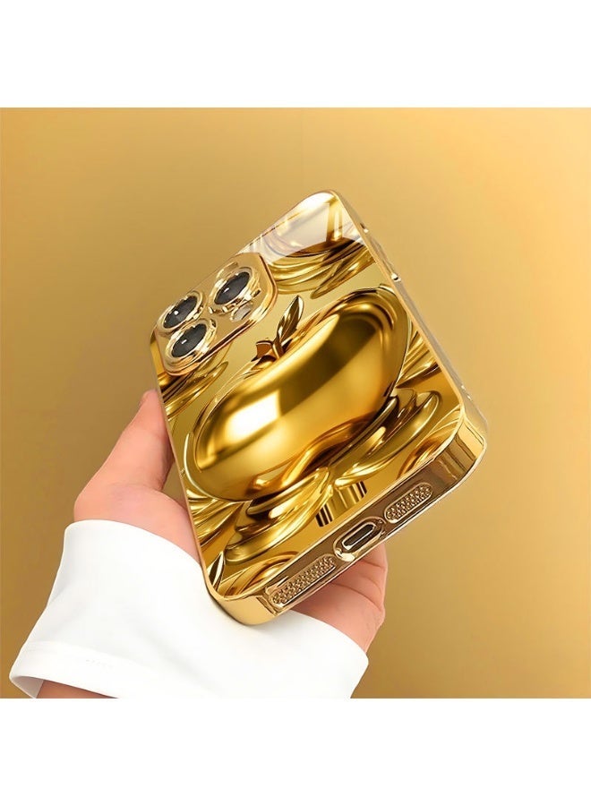 Premium 3D Golden Apple Electroplated Tempered Glass Phone Case for iPhone 14 Pro / 15 Pro / 16 Pro, Full Camera Lens Protection, Shockproof - Image 4
