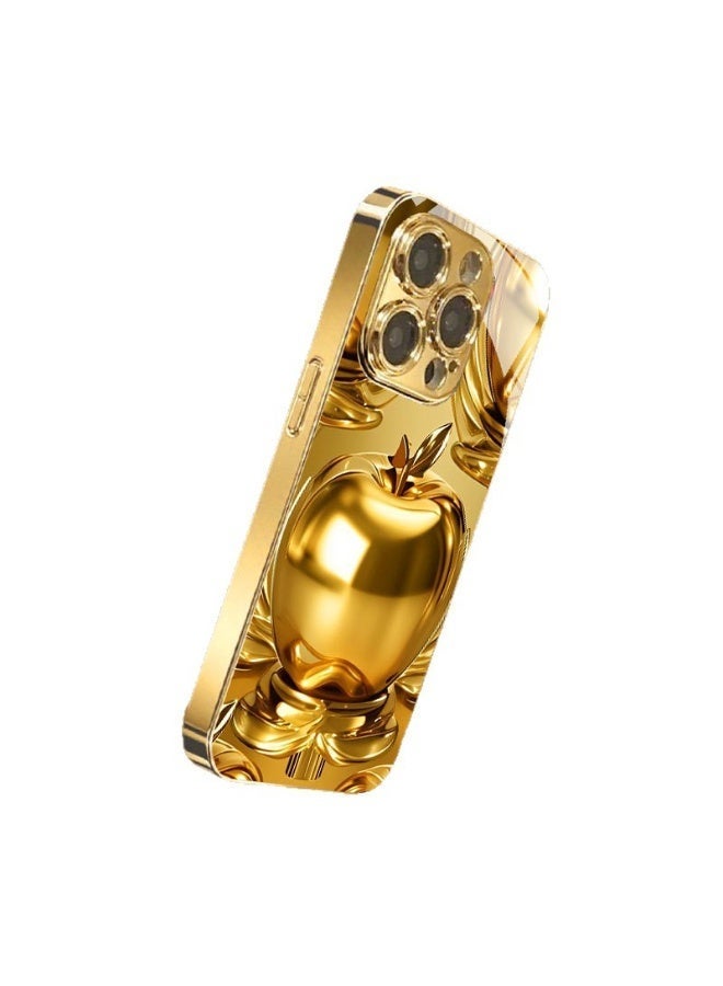 Premium 3D Golden Apple Electroplated Tempered Glass Phone Case for iPhone 14 Pro / 15 Pro / 16 Pro, Full Camera Lens Protection, Shockproof - Image 5