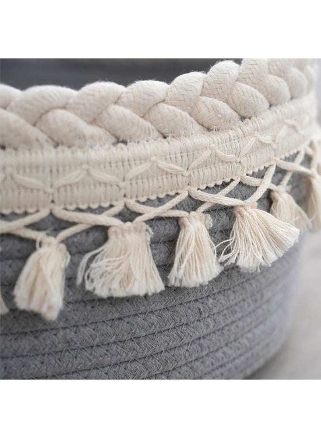 Baby Changing Basket with Removable Mattress, Handmade Woven 100% Cotton Rope Nursery Boho Moses Basket, Baby Shower Bassinet Changing Table Topper, 70x41x13CM (Gray White) - Image 4