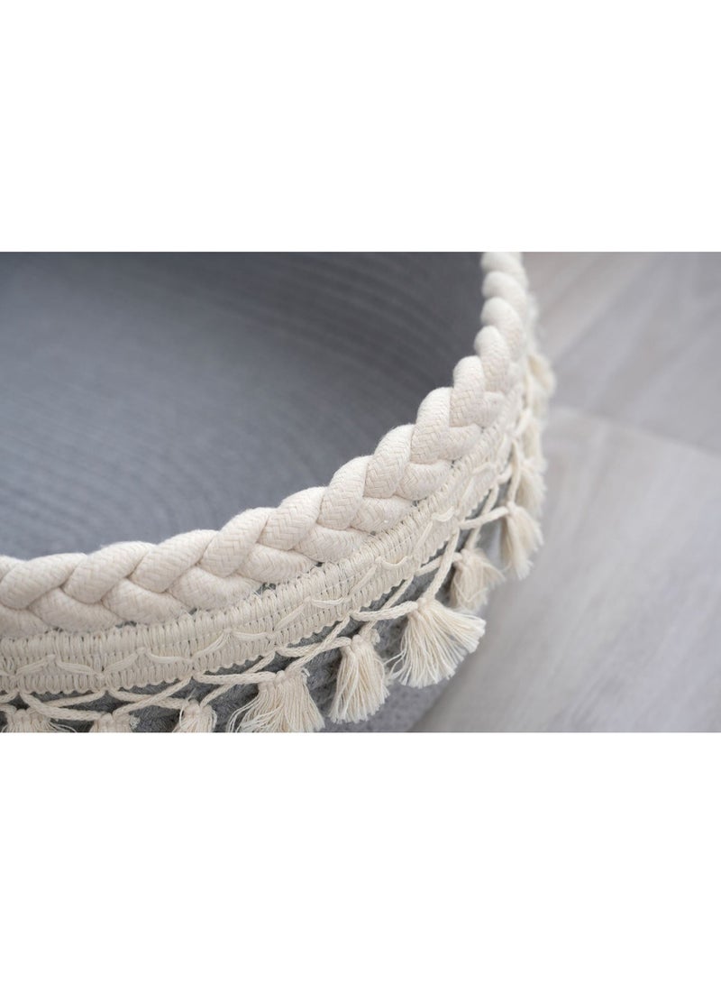 Baby Changing Basket with Removable Mattress, Handmade Woven 100% Cotton Rope Nursery Boho Moses Basket, Baby Shower Bassinet Changing Table Topper, 70x41x13CM (Gray White) - Image 5