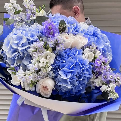 Coferset 5pcs Hydrangea Artificial Flowers Real Touch 20 inch Lifelike Hydrangea Flower for Home Wedding Office Party Living Room Decoration (Royal Blue) - Image 4
