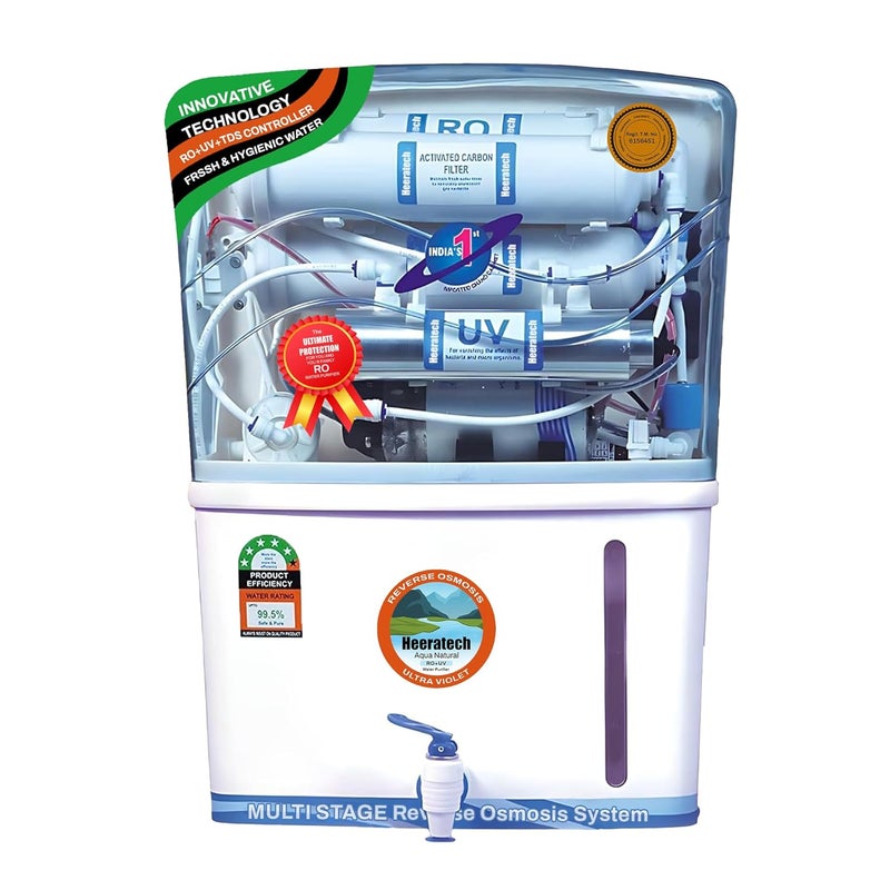 Heeratech Aqua RO Water Purifier Silver UV Alkaline RO Water Purifier 7 Stage UF TDS Controler Full Automatic With Goodness Of Copper 12 Liter White  - Image 1