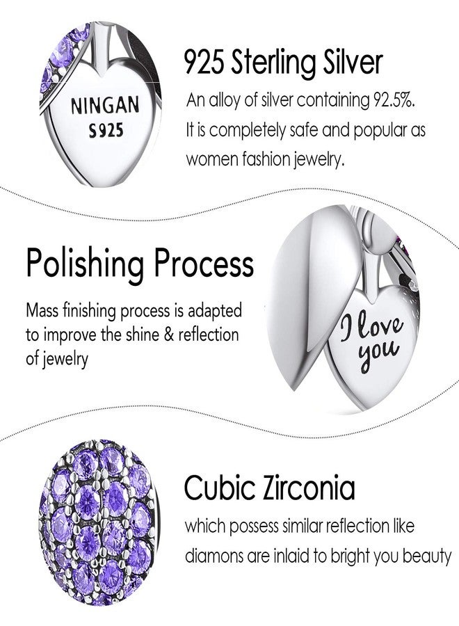 NINGAN “I Love You” Light Purple Love Heart Dange Charm 925 Sterling Silver Pendant Beads fit Bracelets & Necklaces, Birthday Gift for Women - Image 5