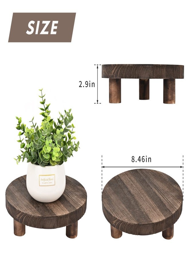 Yangbaga 2pcs Wooden Stool Display Stand, 8.46IN Round Plant Stand Wood-Flower Pot Supports Plant for Indoor Outdoor Home, GardenPatio Decorative - Image 2