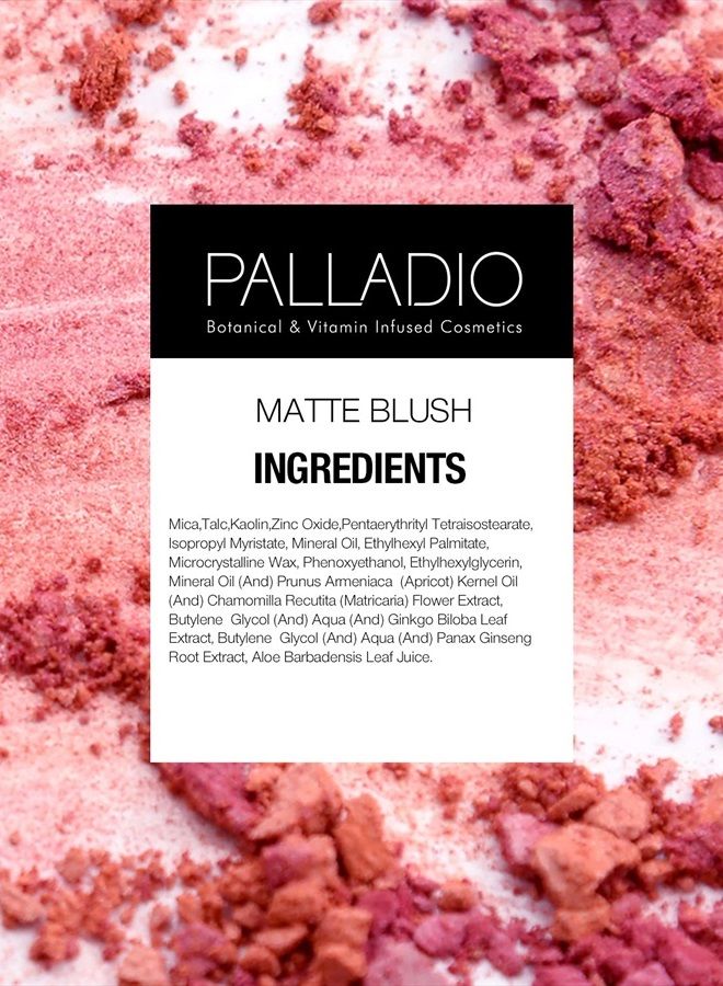 PALLADIO أحمر خدود غير لامع، يطبق بسلاسة على الخدين، مظهر غير لامع ناعم وتشطيب متساوي، تغطية مخملية خالية من العيوب، دمج سهل للمكياج، يبرز جمال الوجه، علبة مريحة، أنيقة - Image 4