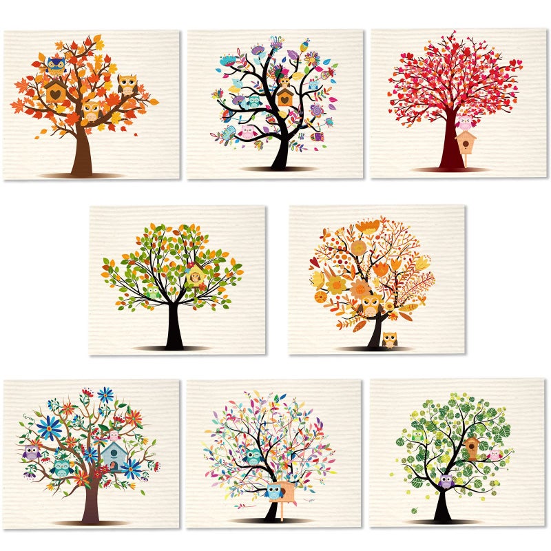 Vesici 8 Pieces Swedish Kitchen Dishcloths Mixed Trees Owls Washable Reusable Sponge Cleaning Cloths Absorbent Dish Cloth Drying Cleaning Wipes Dish Towels for Kitchen Bar Counter