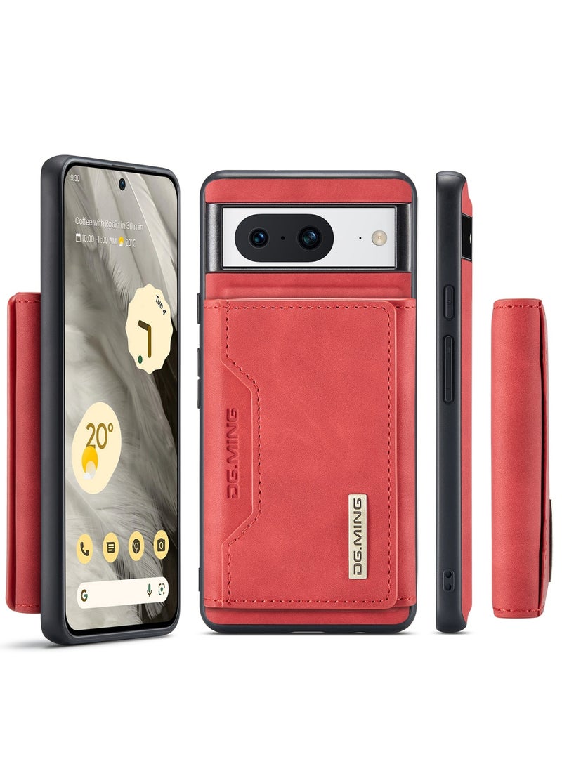 DGMING Wallet Case for Google Pixel 8, DG.MING Premium Leather Phone Case Back Cover Magnetic Detachable with Trifold Wallet Card Holder Pocket (Red)  - Image 3