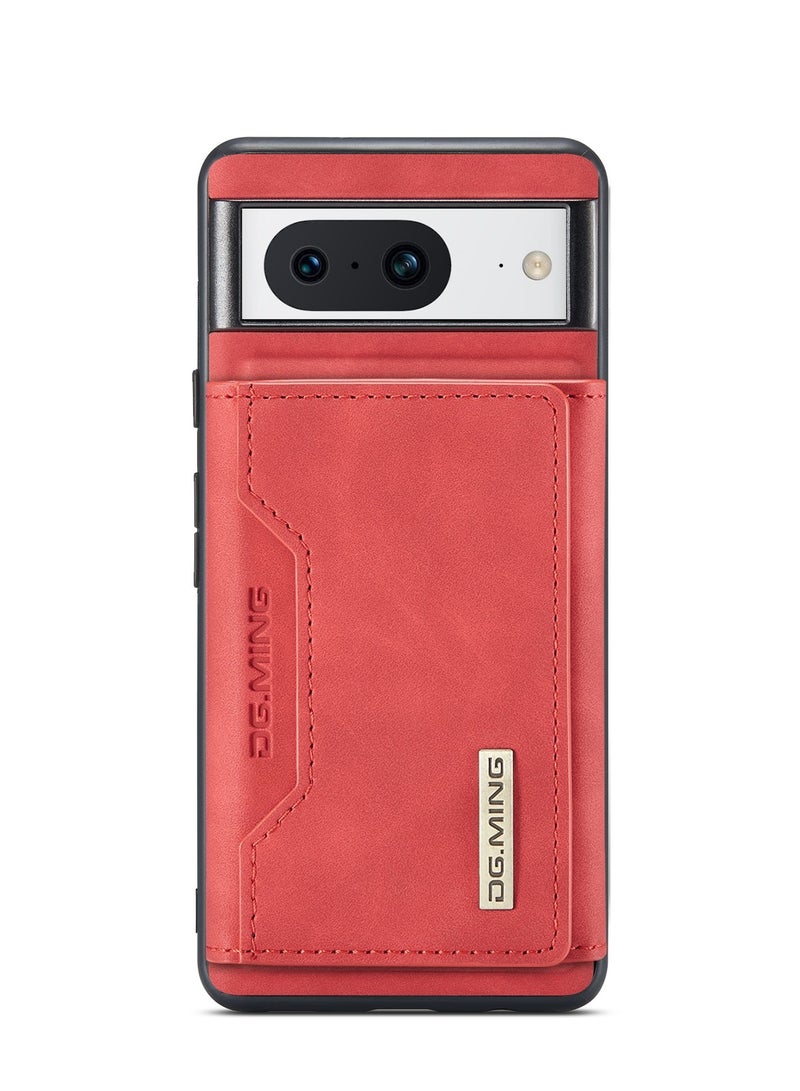 DGMING Wallet Case for Google Pixel 8, DG.MING Premium Leather Phone Case Back Cover Magnetic Detachable with Trifold Wallet Card Holder Pocket (Red)  - Image 4