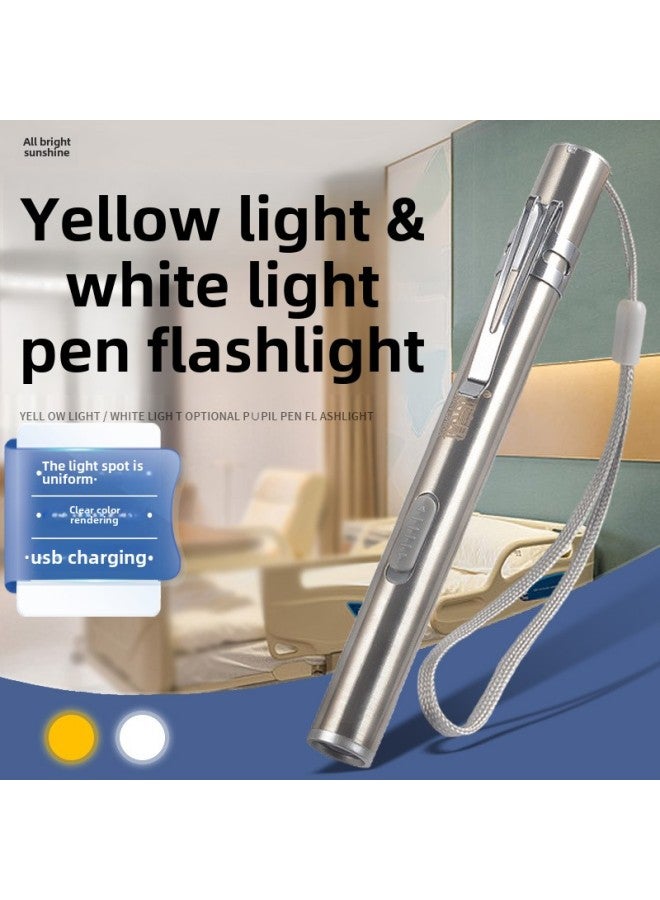 Yellow And White Dual Light Source Medical Flashlight Rechargeable Mini Pupil Pen Lamp Oral Nurse Check ENT Otolaryngology-Product Specifications:Yellow JY-611B-Yellow Light - Image 2