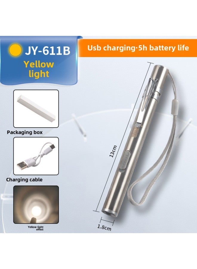 Yellow And White Dual Light Source Medical Flashlight Rechargeable Mini Pupil Pen Lamp Oral Nurse Check ENT Otolaryngology-Product Specifications:Yellow JY-611B-Yellow Light - Image 1