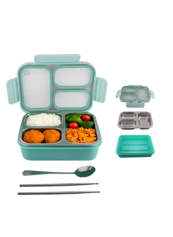 CRAVISTA Bento Lunch Boxes, Leak Proof Stainless Steel Lunch Box for Kids, BPA Free Bento Box for Kids and Adults | Tiffin Box for Office and School (Green, 620 ML, 3 Compartment) - Image 2