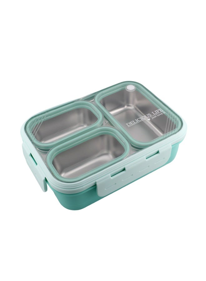 CRAVISTA Bento Lunch Boxes, Leak Proof Stainless Steel Lunch Box for Kids, BPA Free Bento Box for Kids and Adults | Tiffin Box for Office and School (Green, 620 ML, 3 Compartment) - Image 1