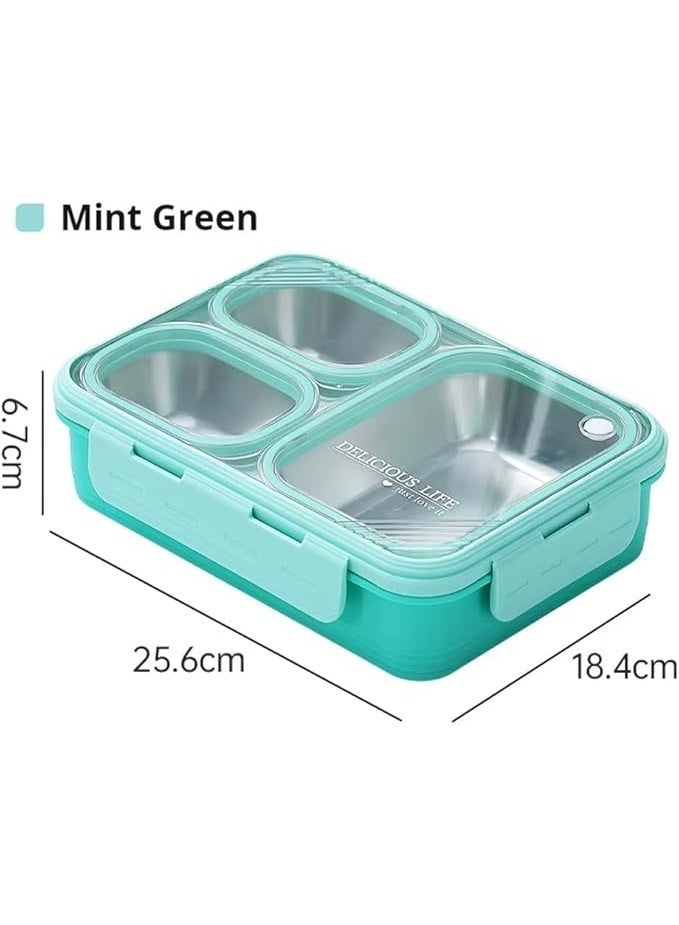 CRAVISTA Bento Lunch Boxes, Leak Proof Stainless Steel Lunch Box for Kids, BPA Free Bento Box for Kids and Adults | Tiffin Box for Office and School (Green, 620 ML, 3 Compartment) - Image 5