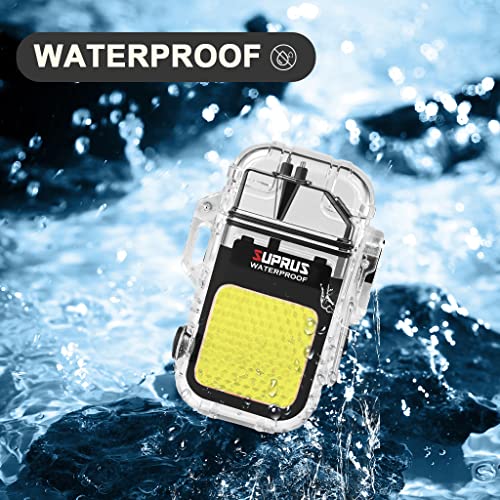 SUPRUS Waterproof 3 Modes of Flashlight Windproof Lighter Dual Arc Electric Rechargeable Dual Arc Plasma Lighter with Survival Emergency Whistle and Lanyard (Black) - Image 4