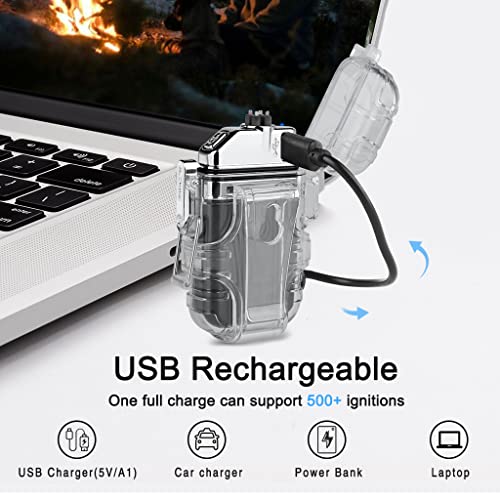 SUPRUS Waterproof 3 Modes of Flashlight Windproof Lighter Dual Arc Electric Rechargeable Dual Arc Plasma Lighter with Survival Emergency Whistle and Lanyard (Black) - Image 5