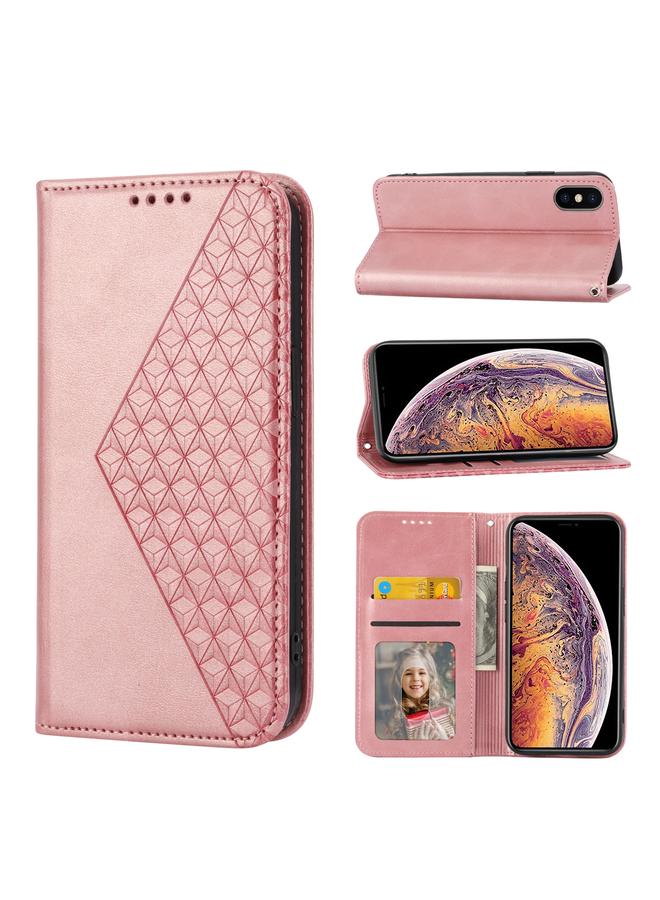 S-TOP Case For iPhone X / XS Cubic Grid Calf Texture Magnetic Closure Leather Phone Case - Image 1