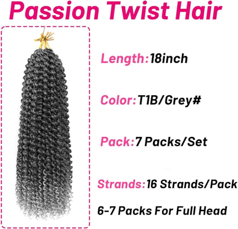 Dorsanee Ombre Gray Passion Twist Hair 18 Inch 7 Packs Water Wave Crochet Hair Long Bohemian Curly Braiding Hair for Butterfly Locs, Faux Locs, Boho Style Spring Twist Crochet Braids (TGray#) - Image 4