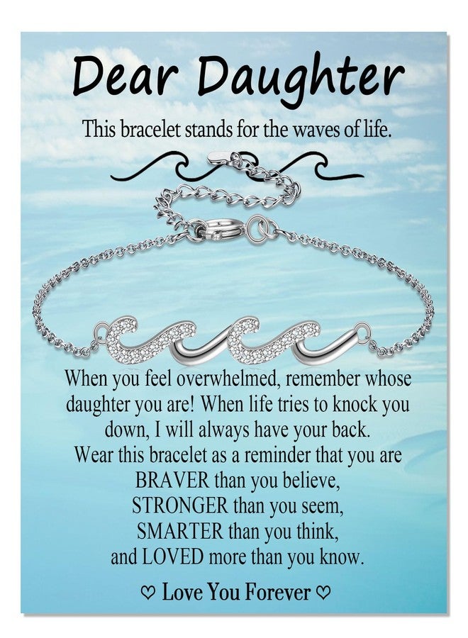 EPIRORA Daughter Gifts for Women, Gifts Idea for Daughter from Mom Dad, Silver Wave Bracelet Jewelry Present for Birthday Christmas Graduation, 7+2 inch, Brass Plated with 18K Gold, Cubic Zirconia - Image 1