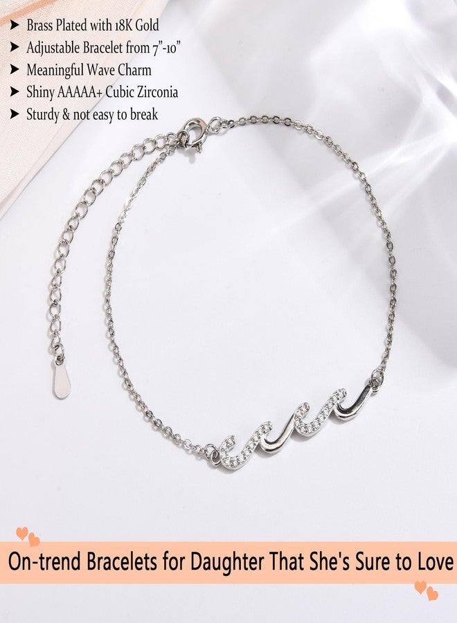 EPIRORA Daughter Gifts for Women, Gifts Idea for Daughter from Mom Dad, Silver Wave Bracelet Jewelry Present for Birthday Christmas Graduation, 7+2 inch, Brass Plated with 18K Gold, Cubic Zirconia - Image 4