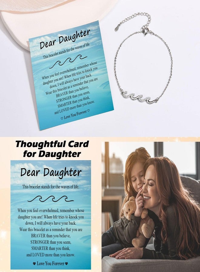 EPIRORA Daughter Gifts for Women, Gifts Idea for Daughter from Mom Dad, Silver Wave Bracelet Jewelry Present for Birthday Christmas Graduation, 7+2 inch, Brass Plated with 18K Gold, Cubic Zirconia - Image 2