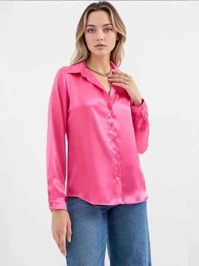 BIG DART BDART Satin Long Sleeve Button Up Shirt